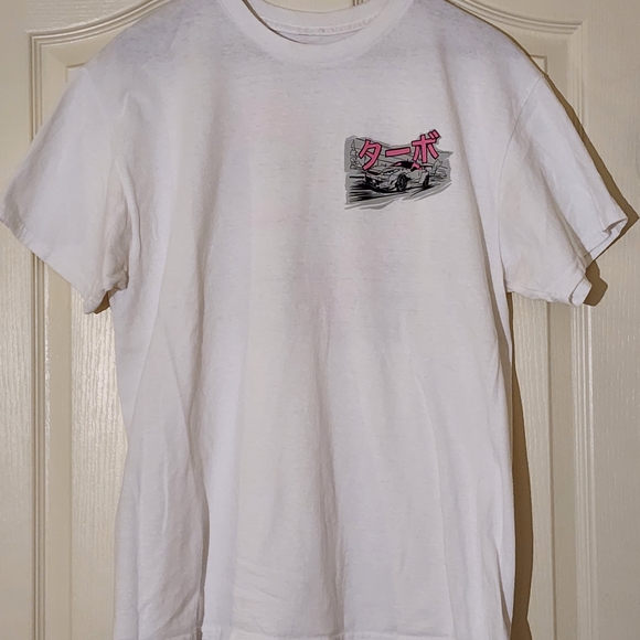 White Graphic T-Shirt with Pink and Gray Design - Picture 1 of 3
